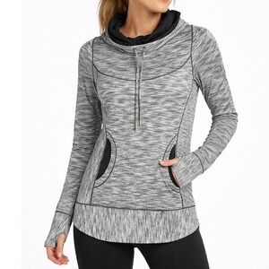 prAna Ember Cowl Neck Pullover Gray Black Heather Thumbhole Top XS Athleisure Up